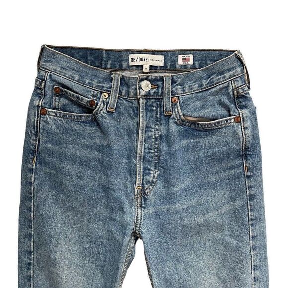 Re/Done Mid Wash Raw Hem Jeans Redone Originals High Rise Ankle Sz 25 - Picture 7 of 8